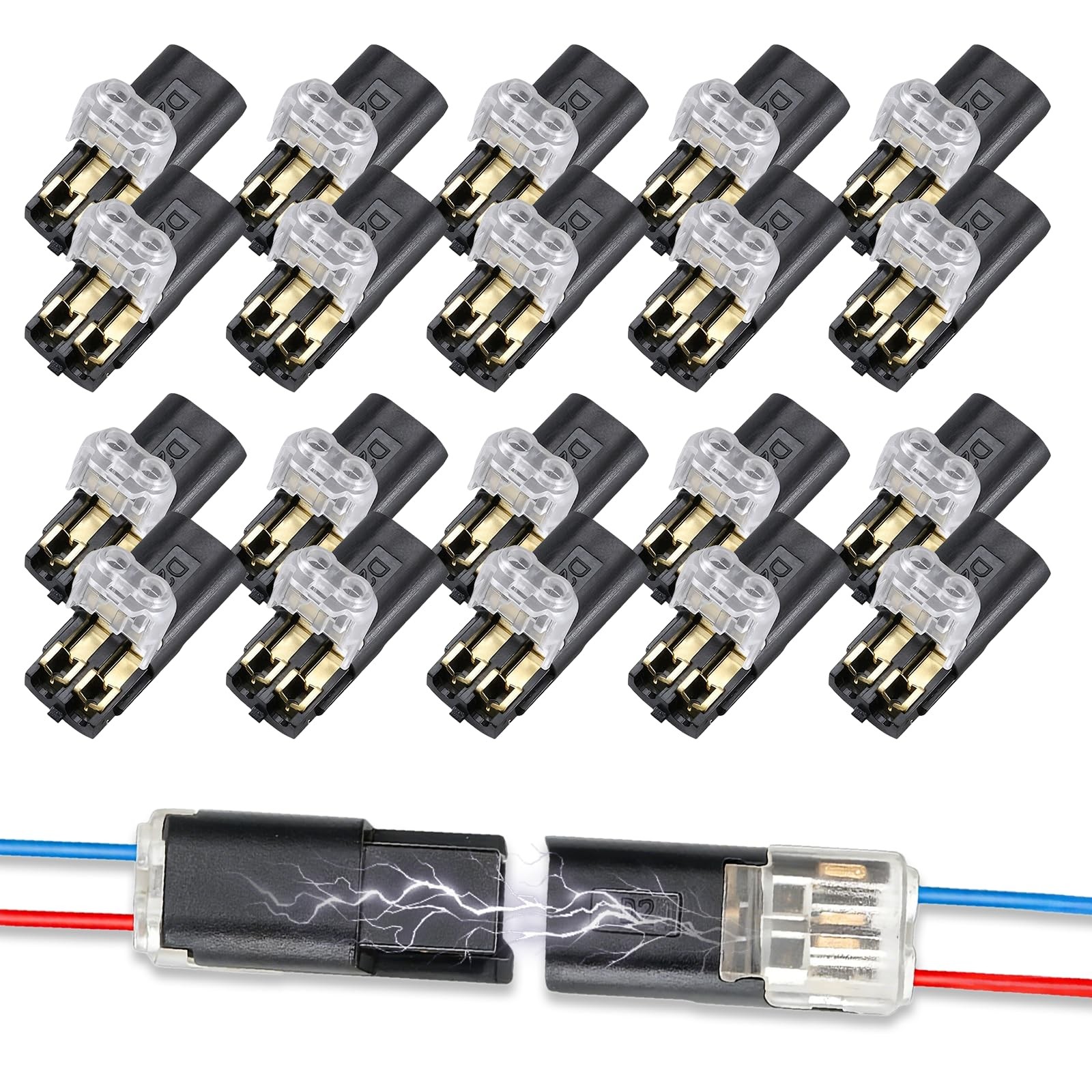 20Pcs Low Voltage Wire Connector Double Wire Plug In Connector w/ Locking Buckle