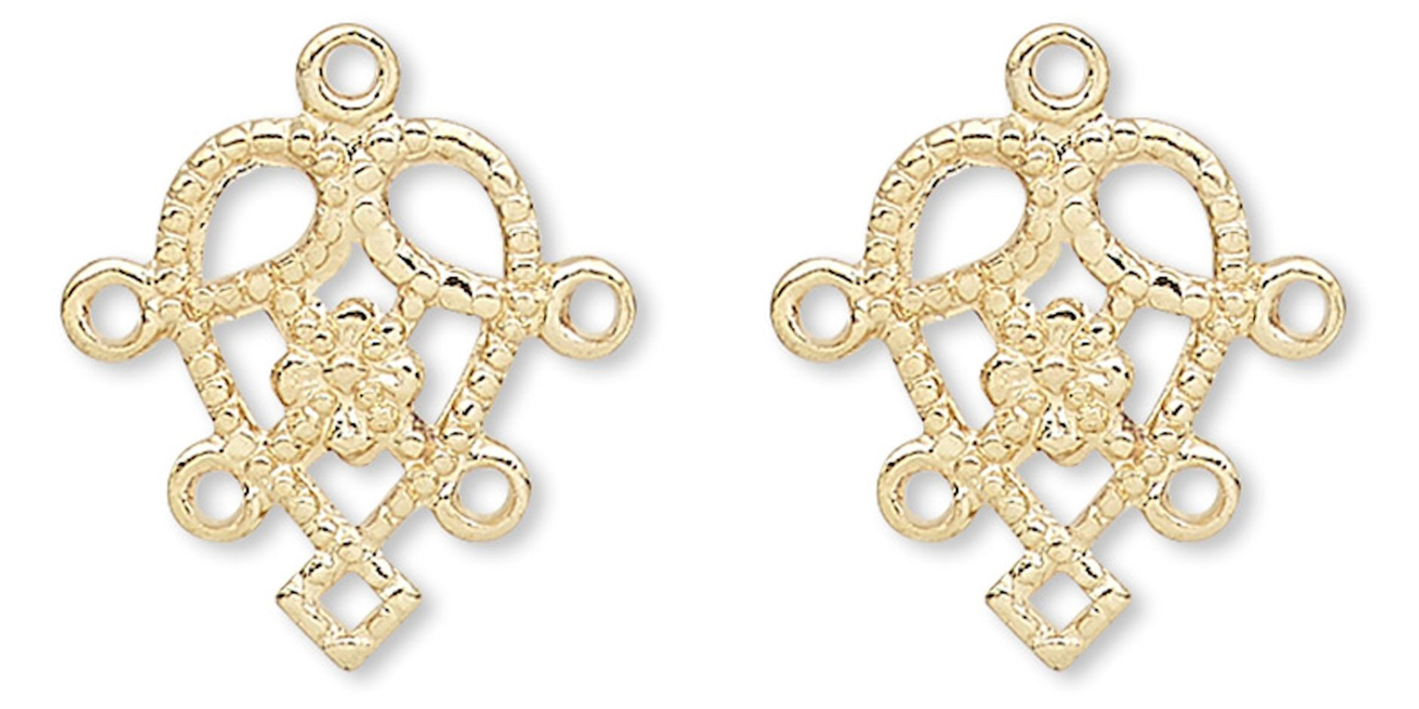 Drop, 50 Gold Plated Brass 11x8mm Heart Chandelier Earring Connectors w/ Loops *