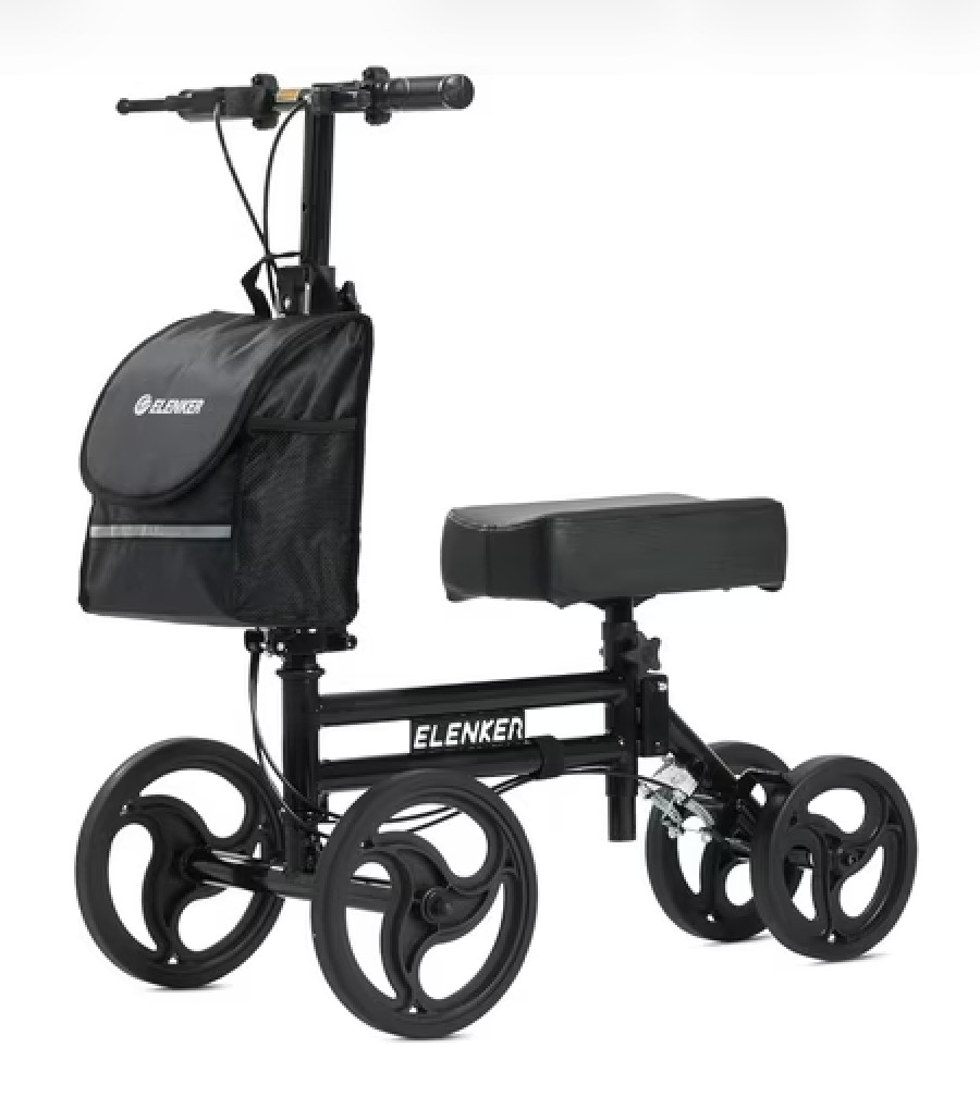 ELENKER Folding Knee Scooter Walker Crutch Alternative Foot Ankle Injury Black
