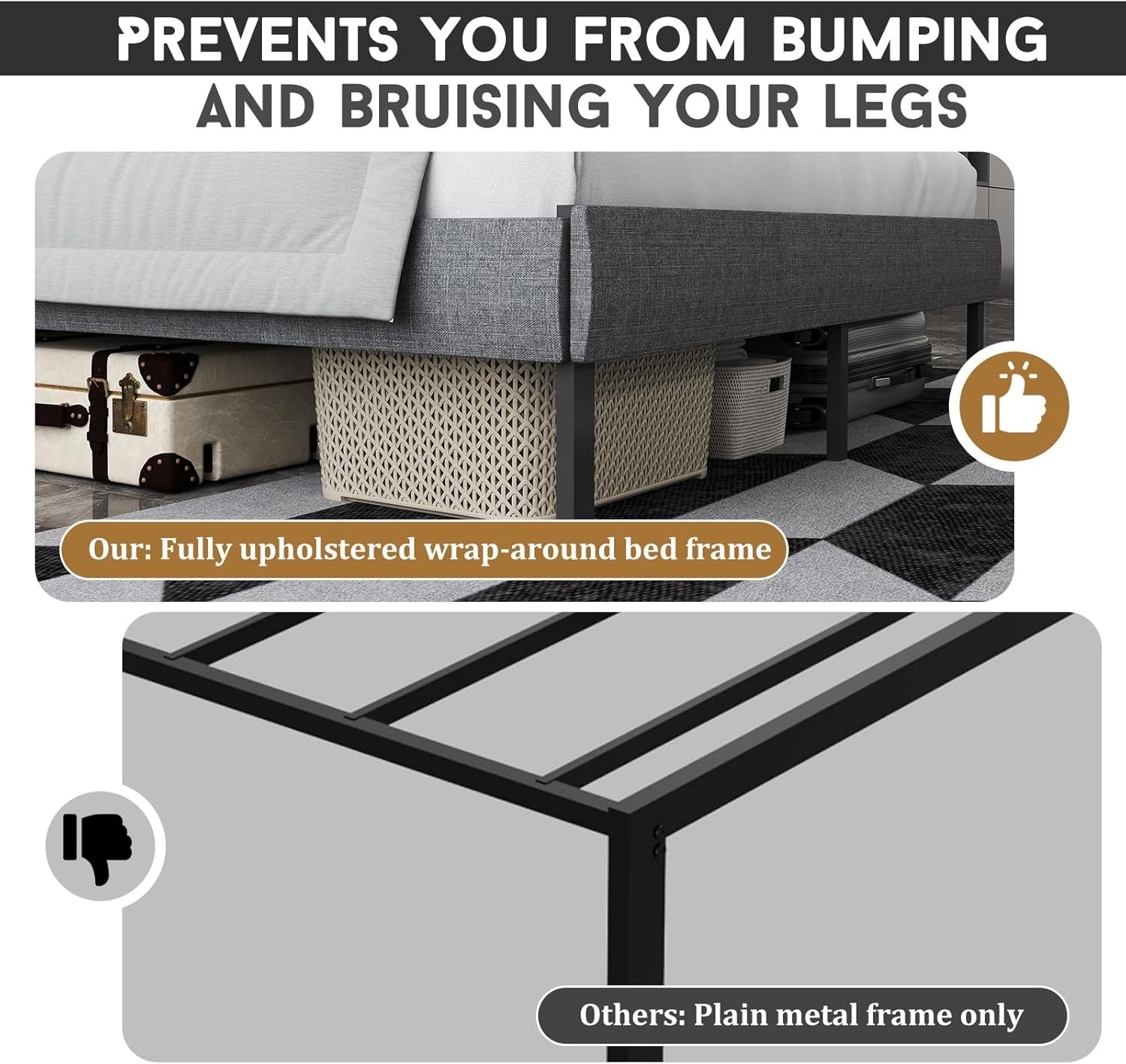 Queen Size Upholstered Bed Frame with Headboard Metal Platform Bed Frame Queen