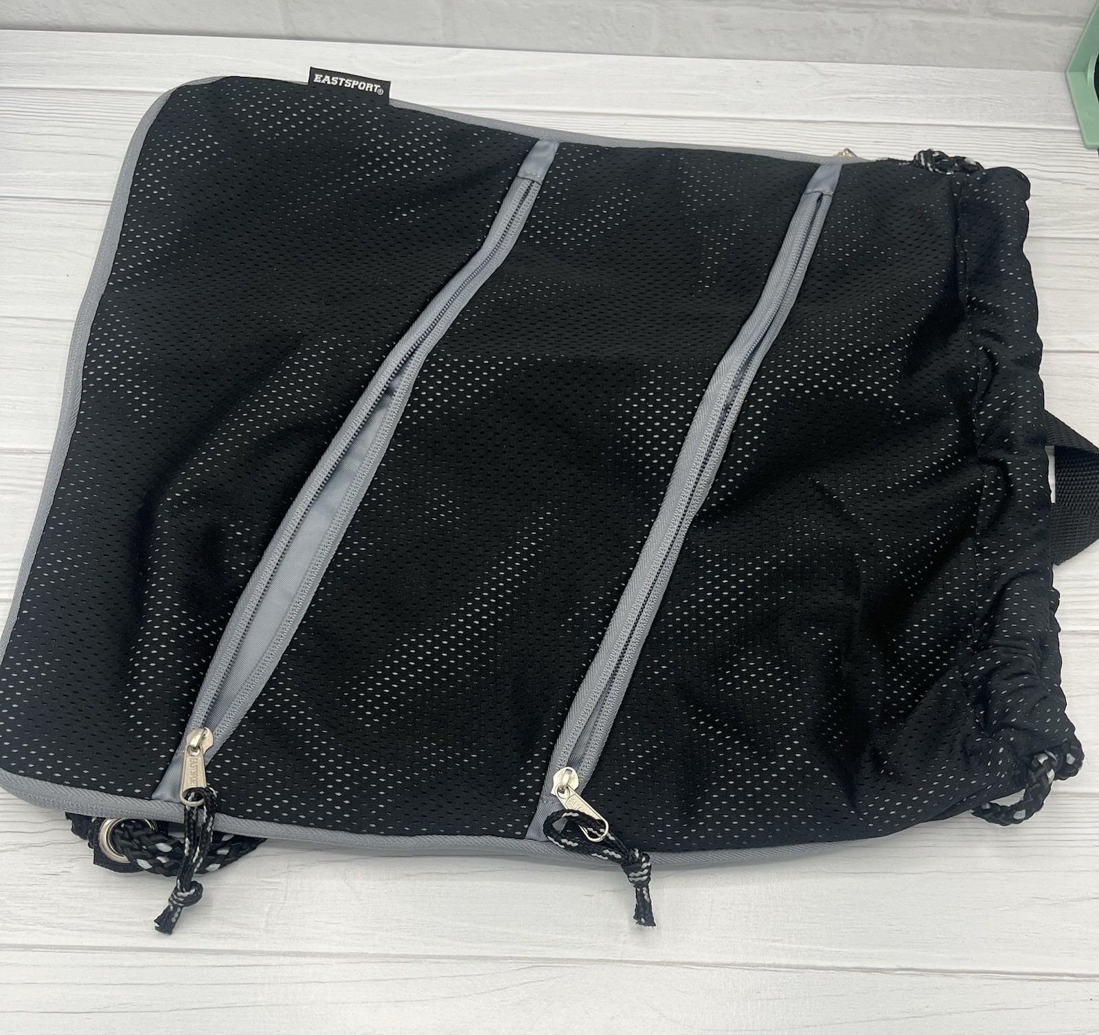 Eastsport Black Mesh Hiking Backpack Drawstring Zippered Pockets Synthetic