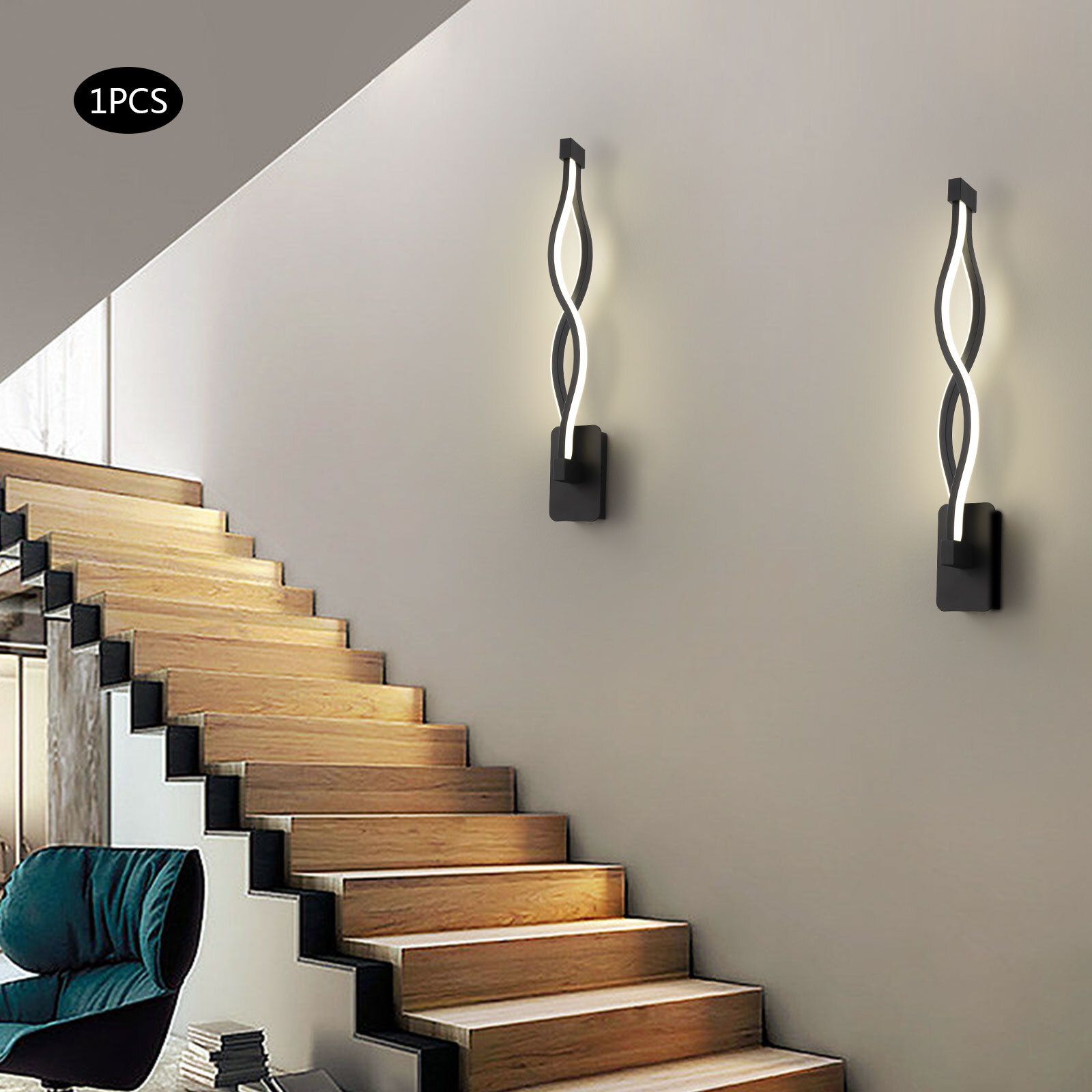 Modern 16W LED Wall-mounted Light Lamp Dimmable Black+Clear Wall Sconce Lighting