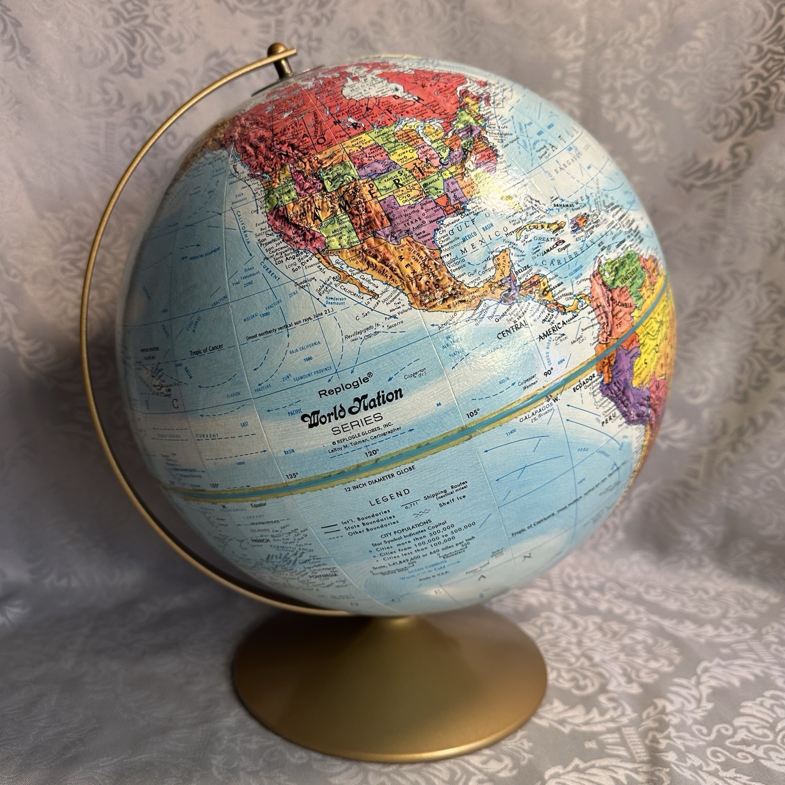 Vintage Replogle 12” Diameter Textured Topography Globe World Nation Series