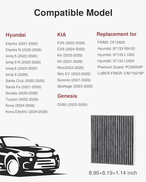 Cabin Air Filter with Activated Carbon, Replacement for CF2820, Compatible 1