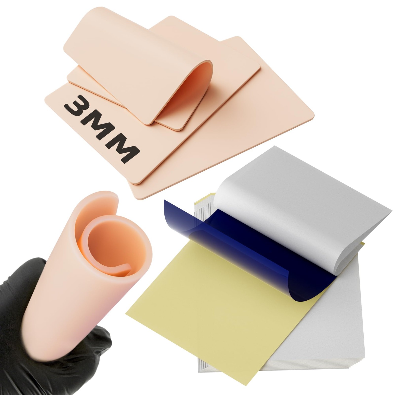 MIHERT Blank Tattoo Practice Skin 3pcs Fake 3mm with 10pcs Paper, pink