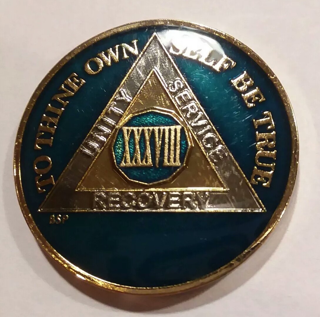 38 Year AA Sobriety Coin Medallion- Rich Midnight Blue Enamel 38th XXXVIII