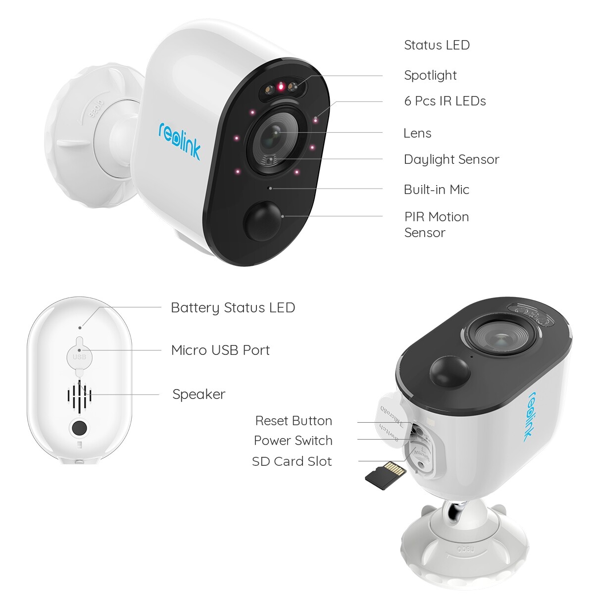 Reolink Argus 3E 3MP Wireless Wi-Fi Battery Powered Security Camera +Solar Panel