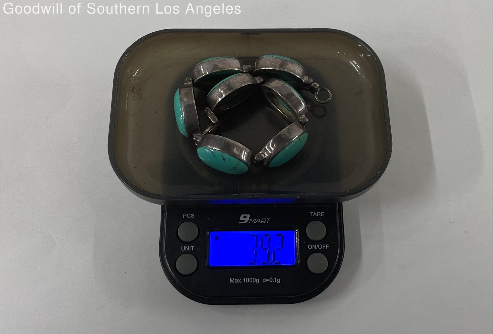 Sterling Silver Oval Turquoise Link Bracelet - 39.2g