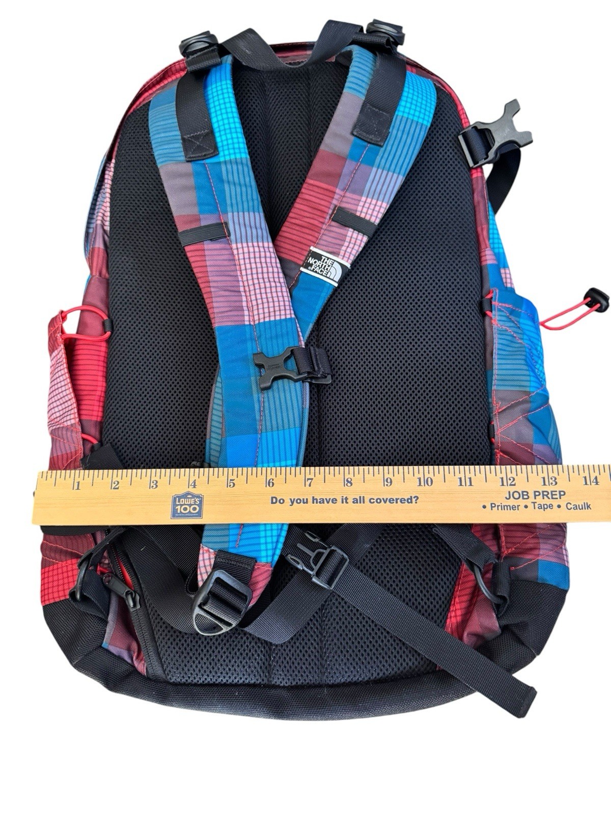 North Face Backpack Colorful Multi Plaid 9 Pockets For Computer & Gear Mesh Back