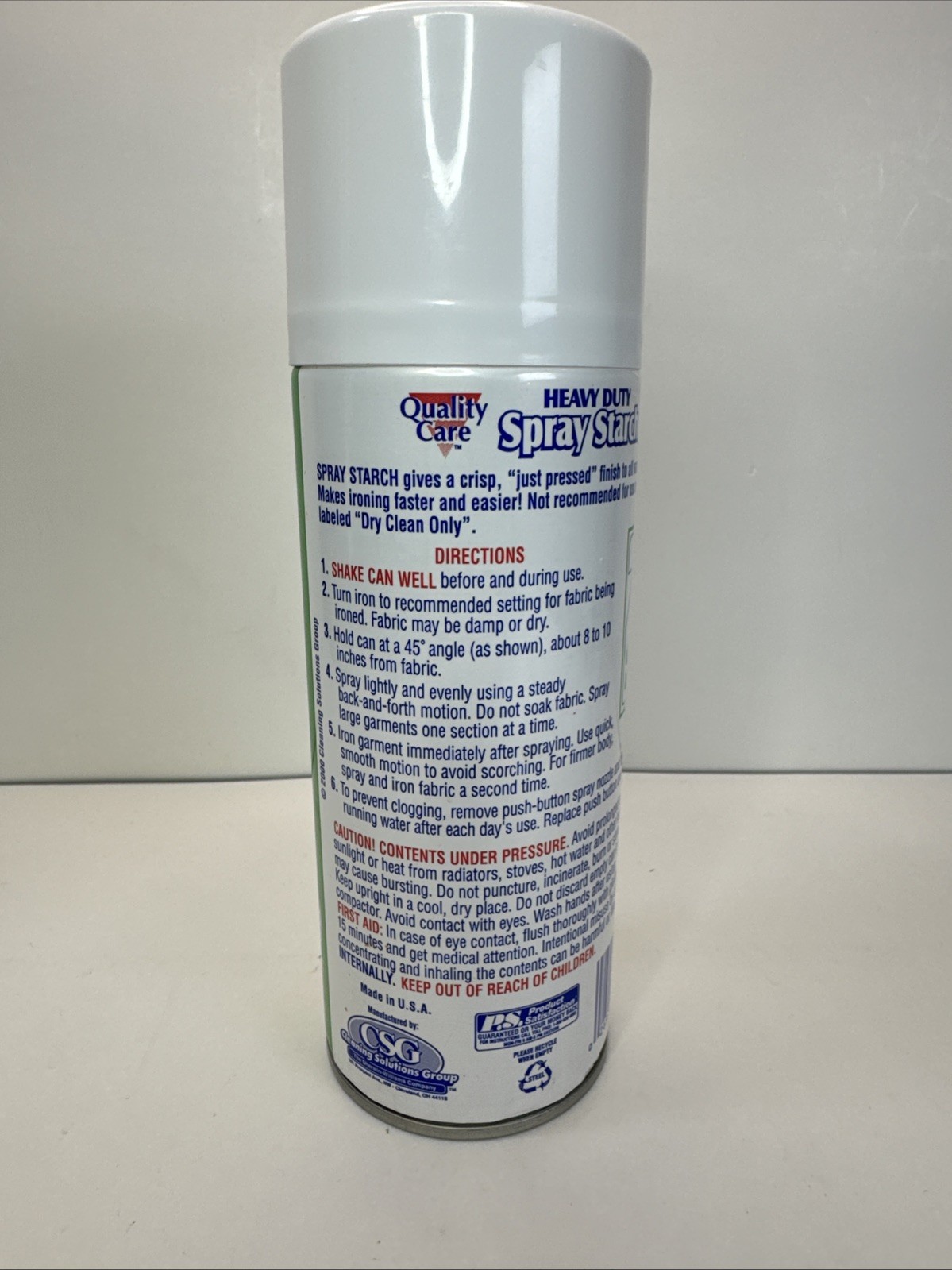 Vintage Quality Care Heavy Duty Spray Starch Speed Finish Green Can 15oz NEW