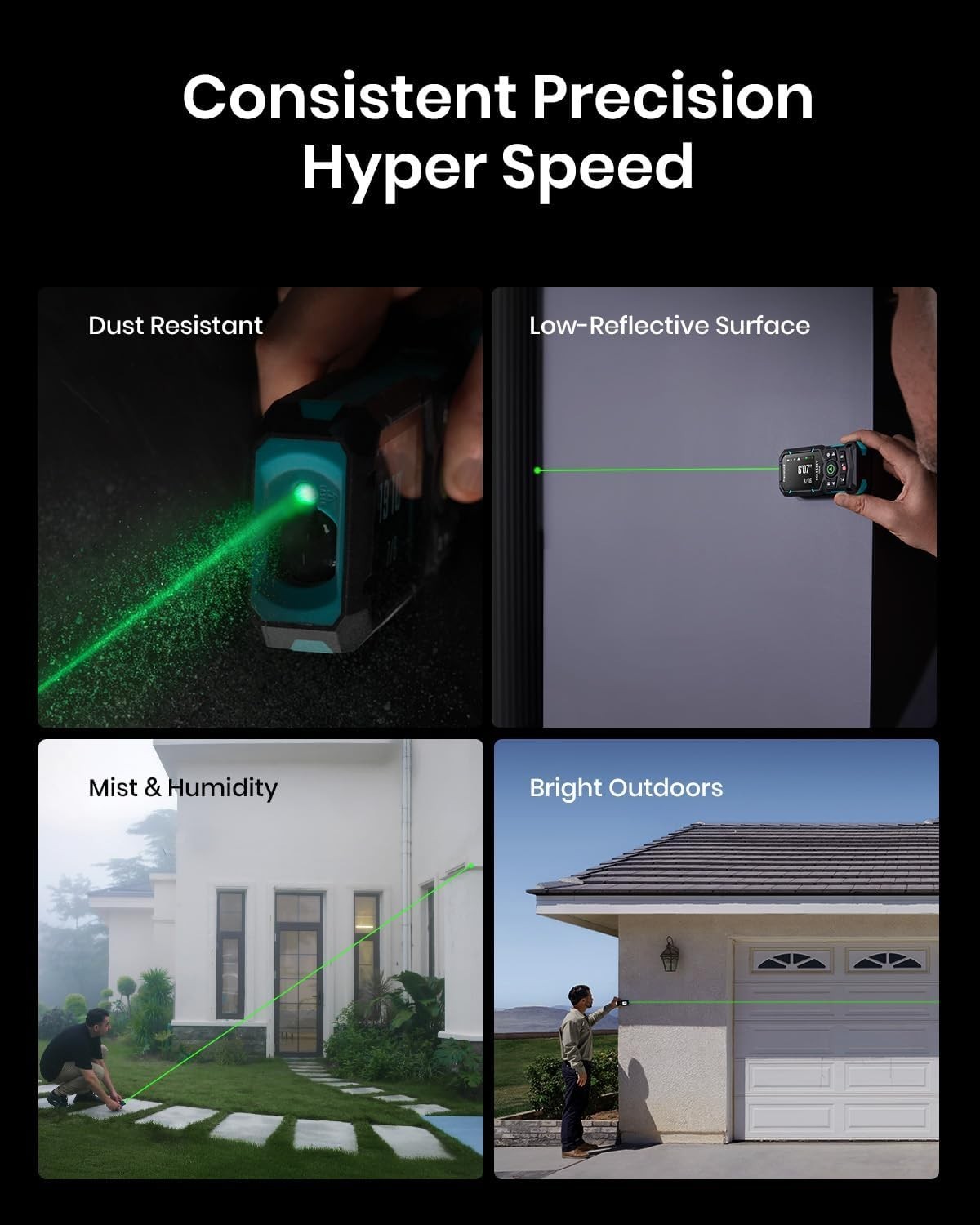 S50 Green-Beam Laser Distance Measure - 400ft Laser Measure, P2P, Side-Laser