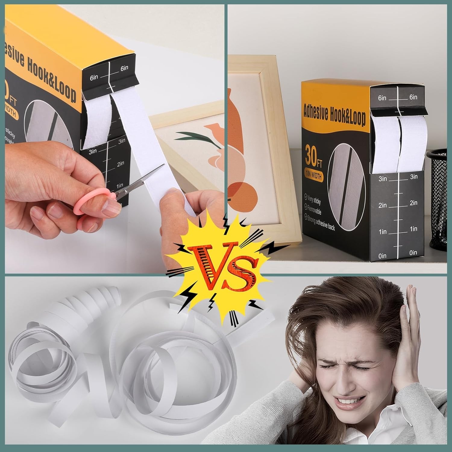 30Ft x 1 Inch Hook and Loop Strips with Adhesive – 2 Rolls Heavy Duty Hook an...