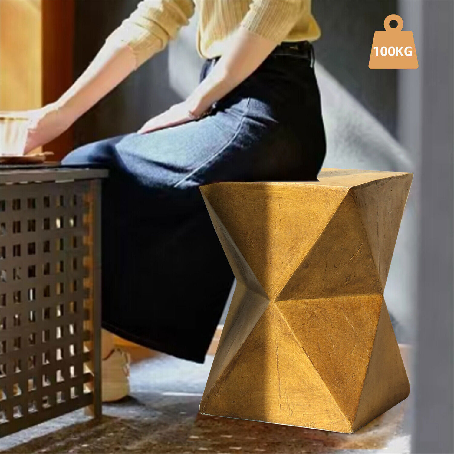 Outdoor Side Table Smooth Concrete Terrazzo End Table Garden Stool Log Table Dec