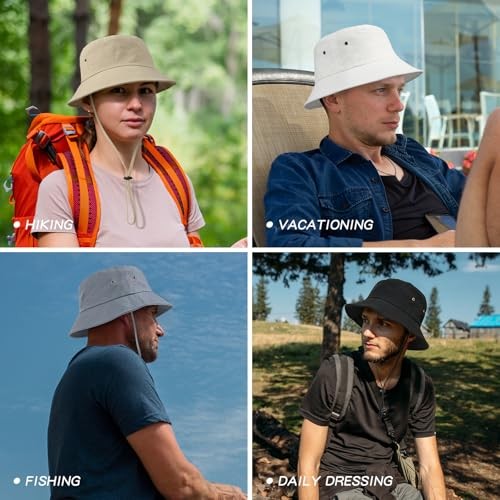 BOTVELA Men Cotton Bucket Hats Foldable Outdoor Sun Hat Unisex 7 1/8-7 1/4 Grey