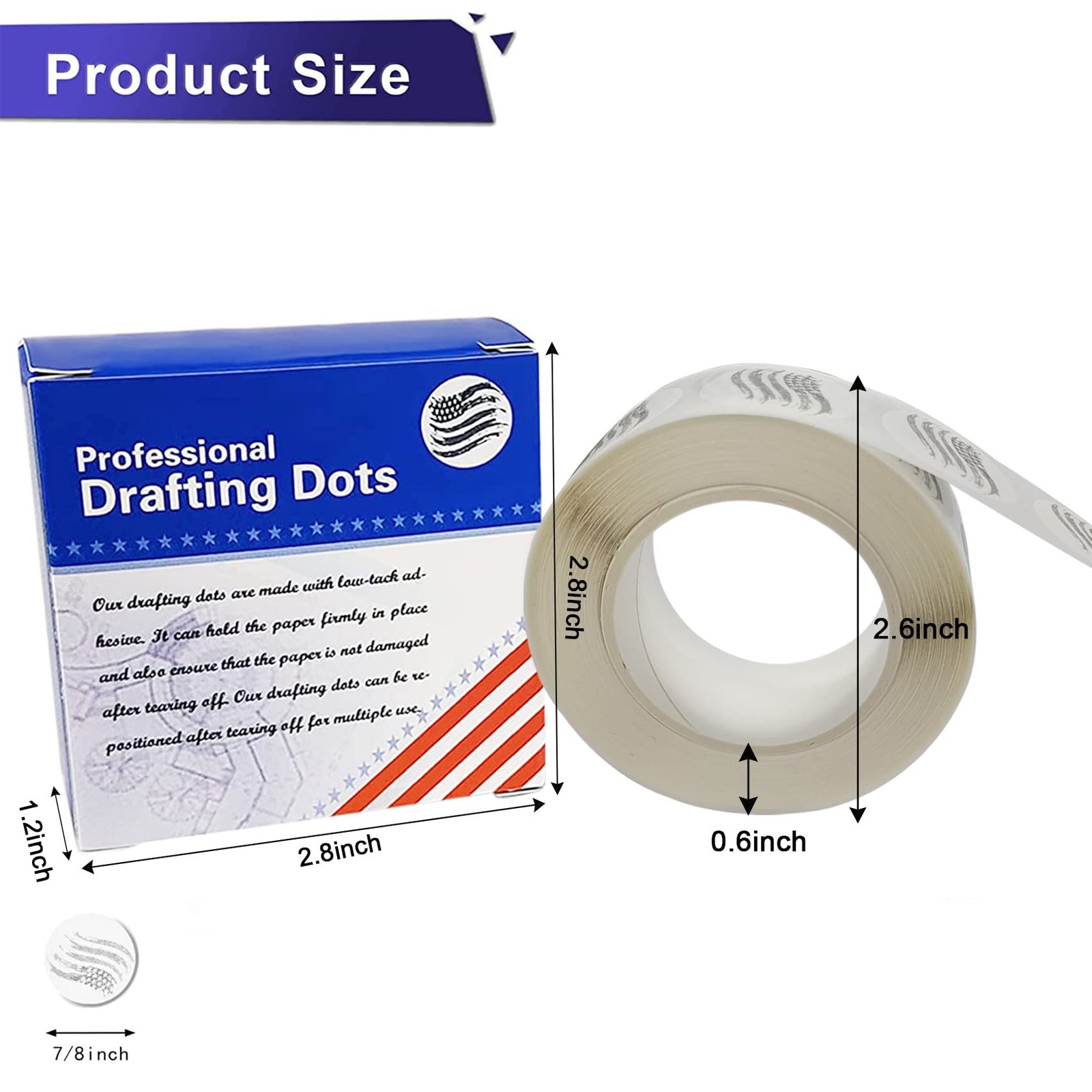 EDSRDRUS 1 Pack Drafting Dots 7/8” Diameter, Low Tack, Easy Removal, Pre-C