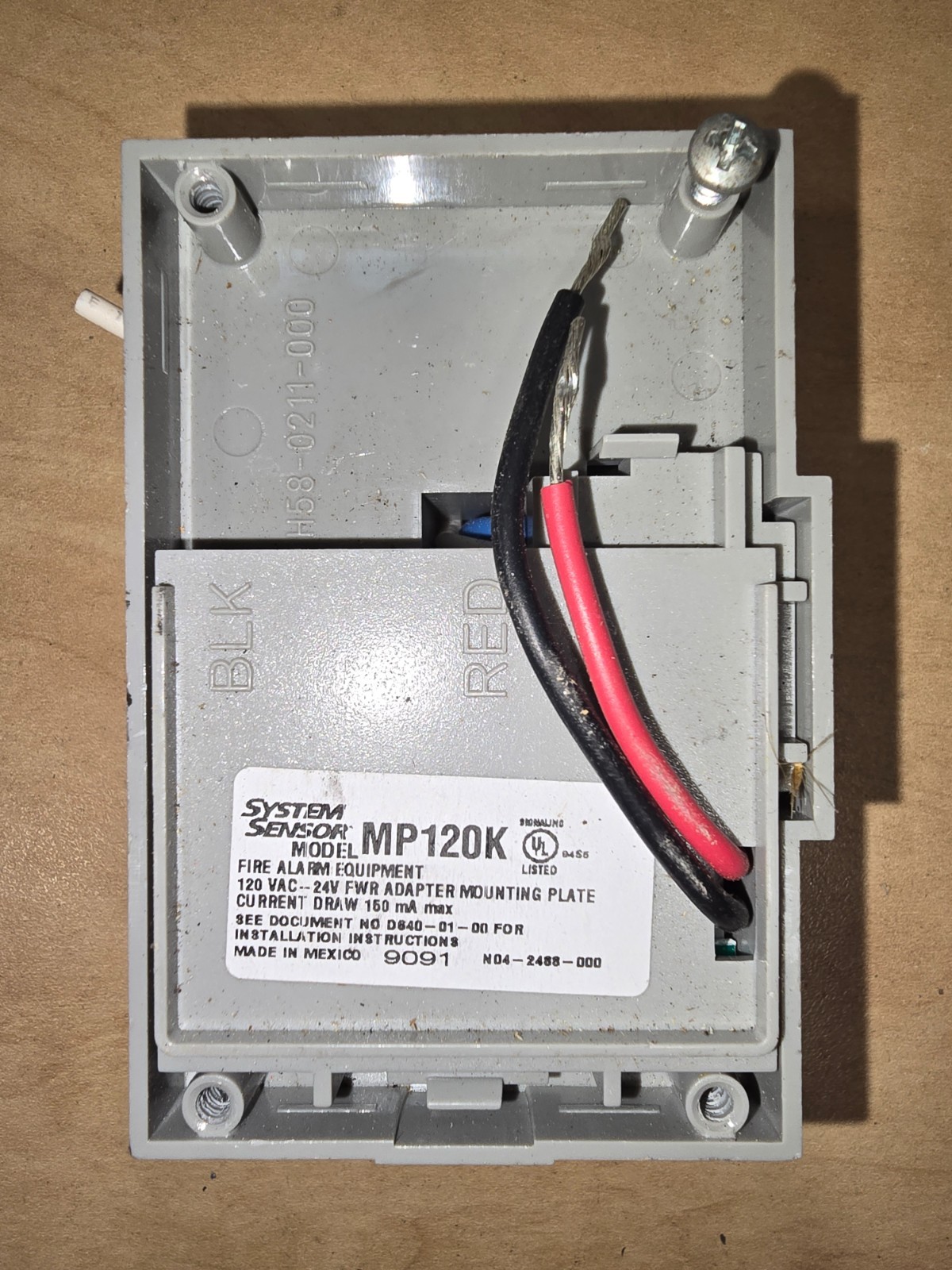 System Sensor MP120K specialized 120VAC to 24VDC Power Supervision Relay