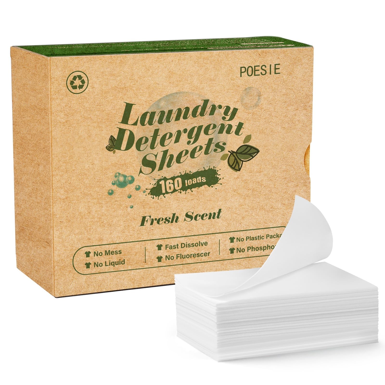 Poesie Laundry Detergent Sheets Fresh Scent 160 Count 160 (Pack of 1)