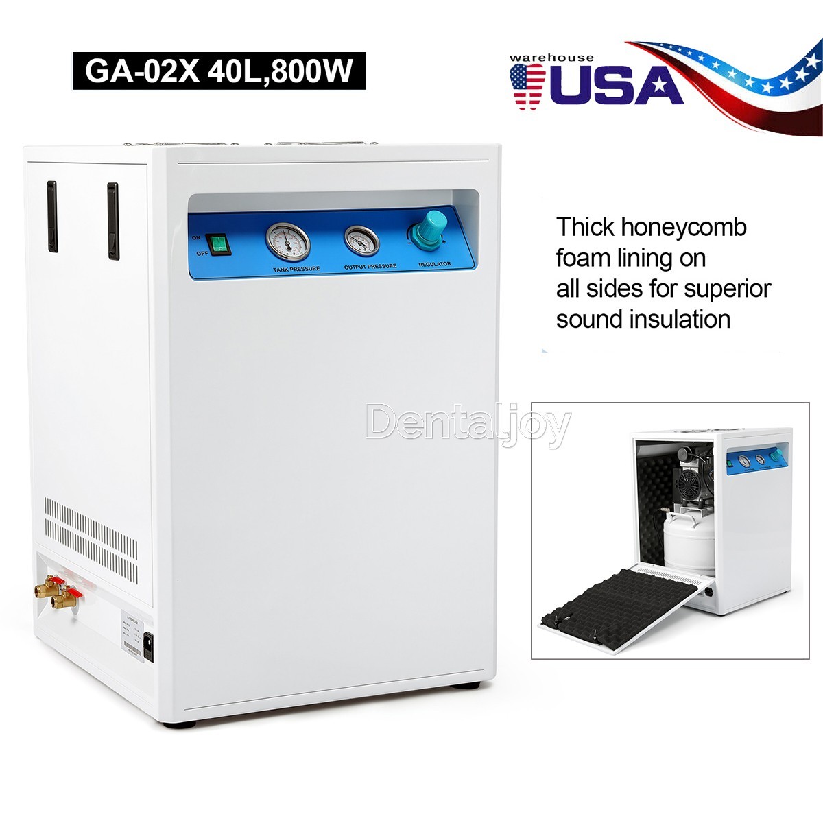 40L Portable Dental Air Compressor Oilless Silent Air Pump for 1-2 Chair 800W