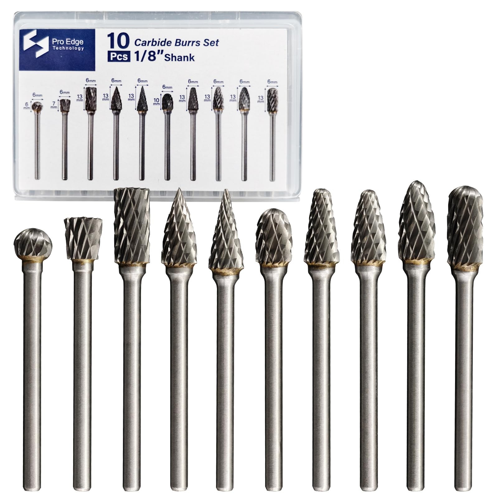 10Pcs Carbide Burr Bits Set 1/8 Shanks for Dremel Rotary Tool Accessories wit...