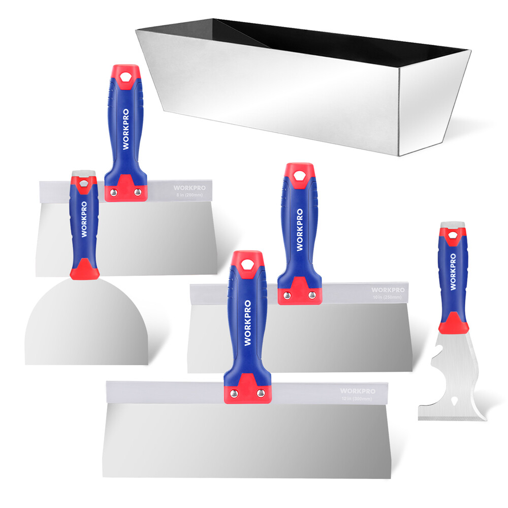 WORKPRO 6PCS Drywall Tool Kit Stainless Steel Joint,Taping Knives,8-in-1 Scraper