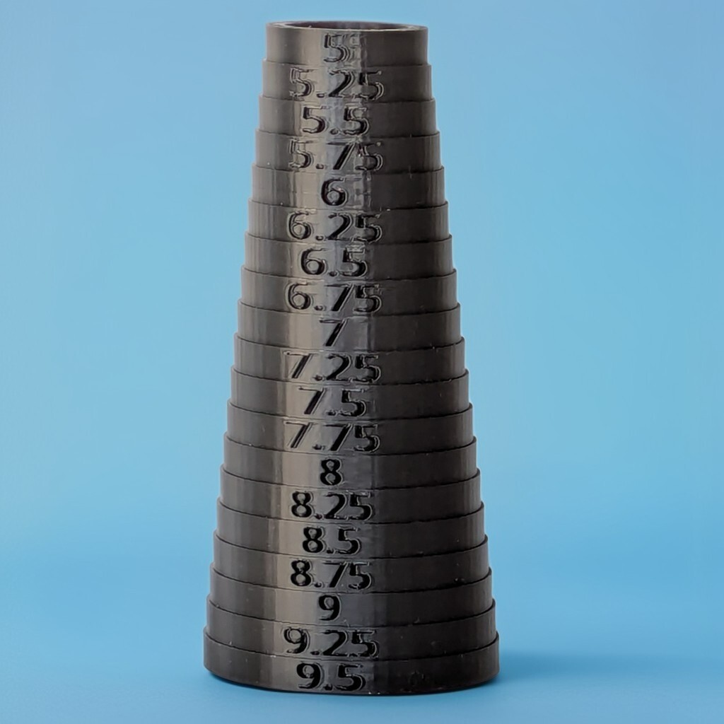 Bracelet Sizer Mandrel Quarter Sizes (Oval - Aspect Ratio of Human Wrist)