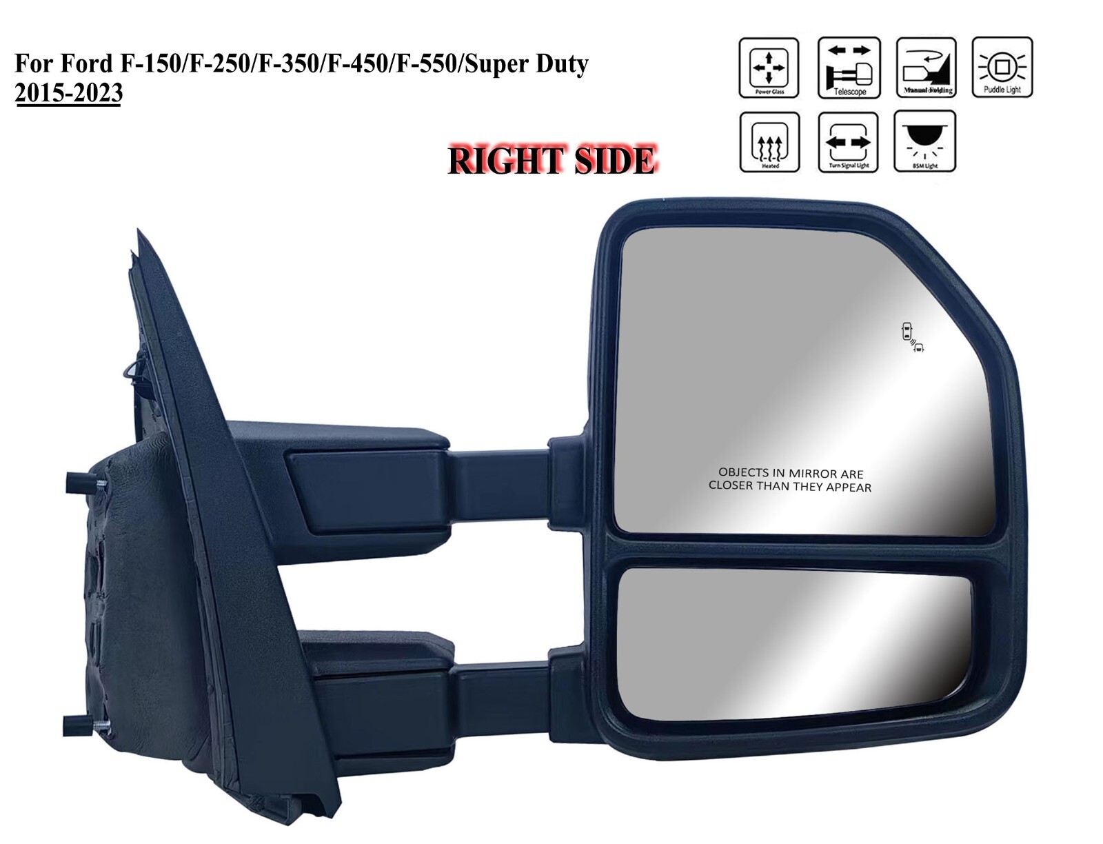 Passenger Right Side Tow Mirror For 15 to 20 Ford F-150 250 350 450 Super Duty