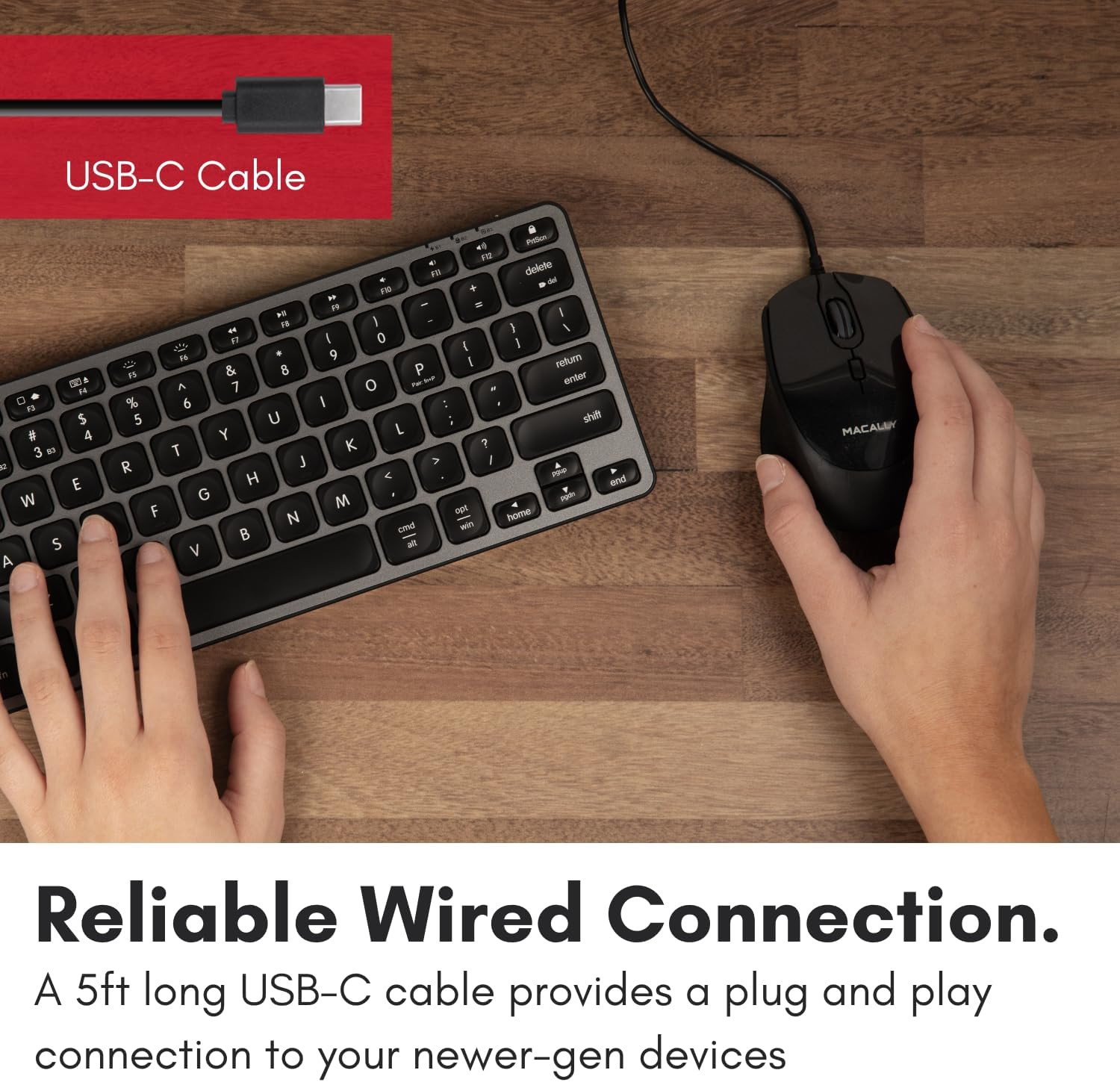 Macally USB C Mouse Wired - Precise, Comfortable, and Quiet - Type C Mouse for M