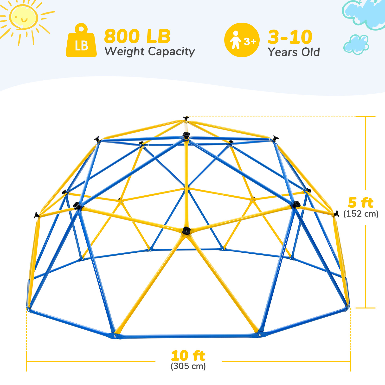 10ft Climbing Dome Monkey Bars Jungle Gym for Toddler with Hammock Climbing Toys