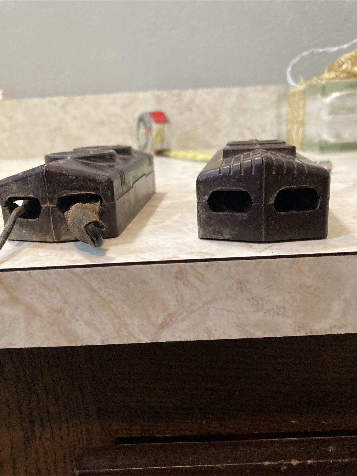 2 Different Brown Ribbed Tombstone Surface Mount Receptacle Outlets
