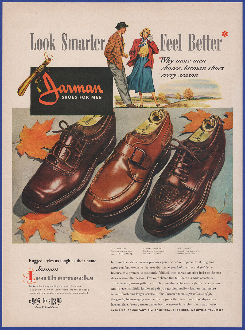 Vintage 1948 JARMAN Shoes for Men Fashion Nashville TN Ephemera 1940's Print Ad