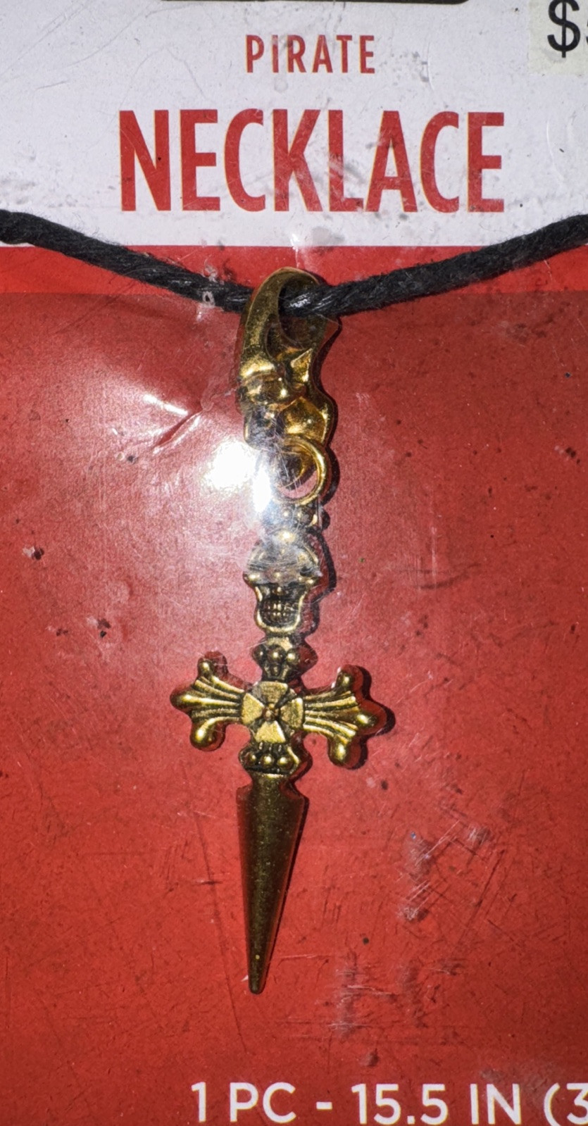 Pirate Necklace Adult Costume Goldtone Skull Swords AMSCAN Brand New NIP