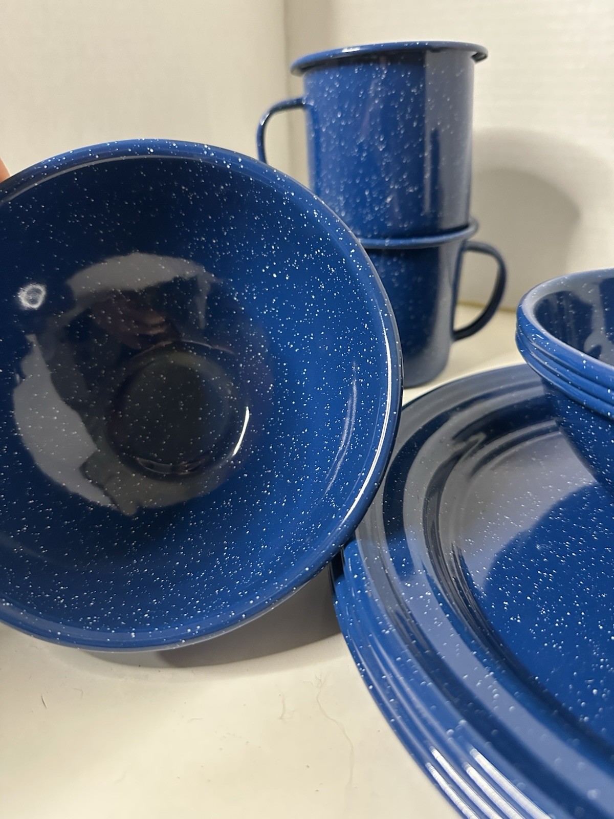 Speckled Blue Enamelware 12-Piece Dining Set for Camping
