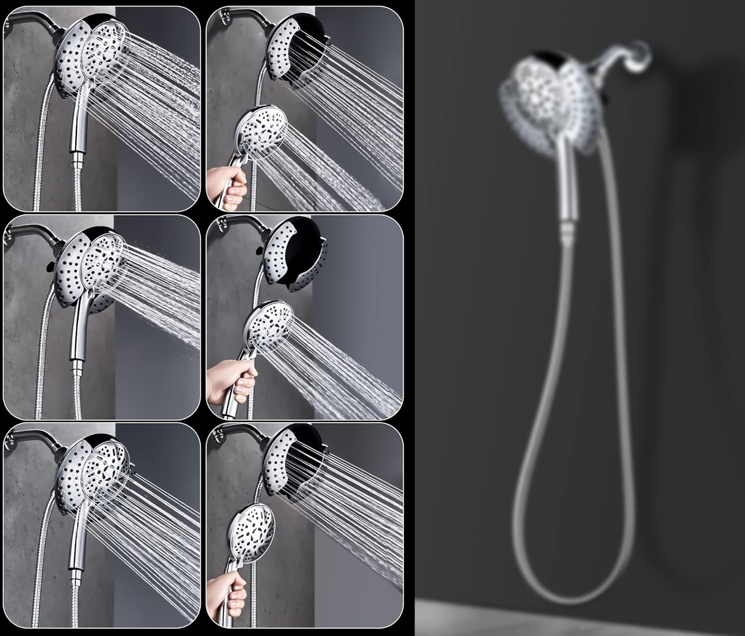 Dual Shower Head with Handheld: 2 IN 1 High Pressure Handheld Shower Head &