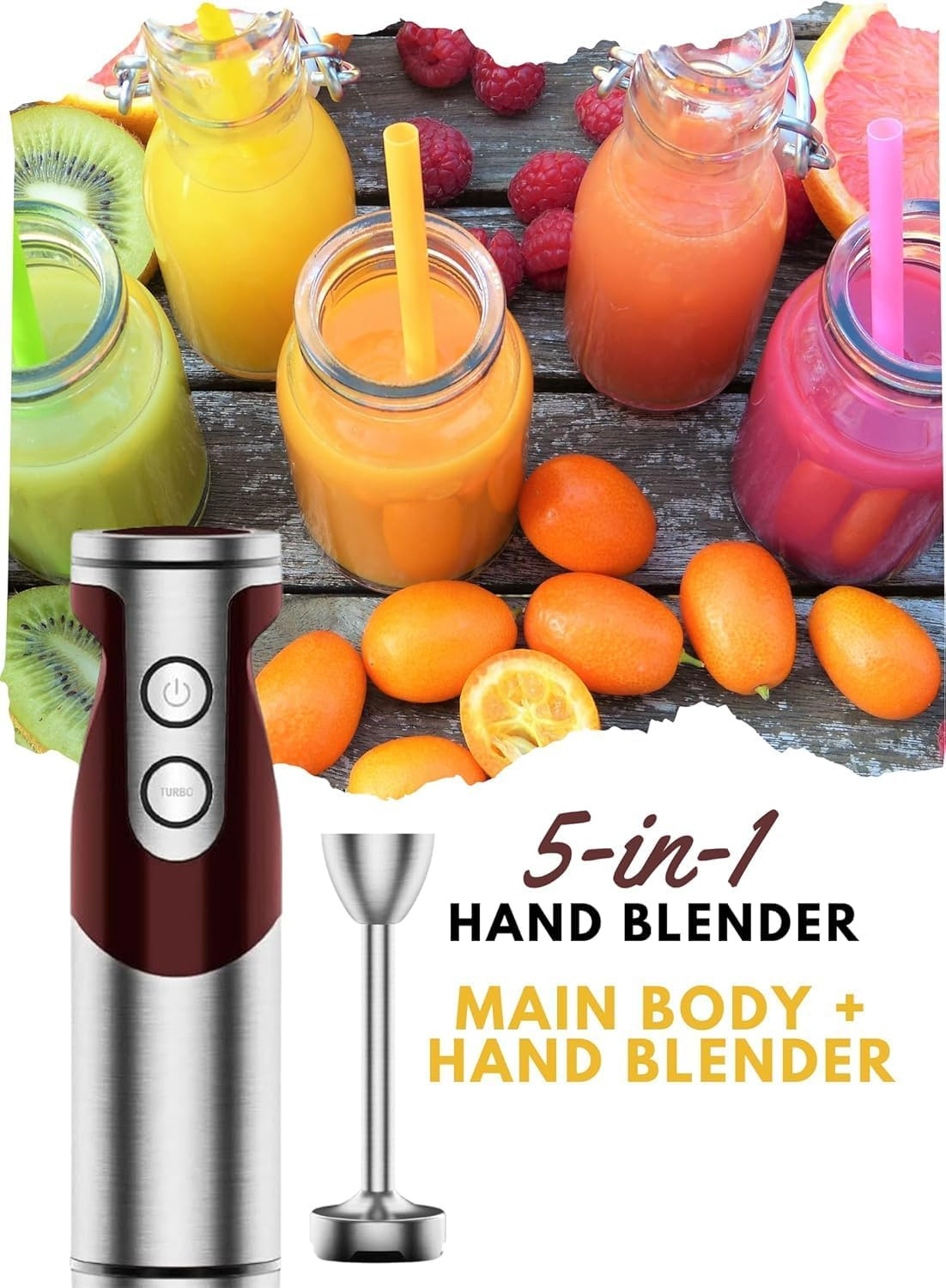 Pro Titanium Reinforced 5 In1 Immersion Hand Blender, Powerful with 80% Sharper