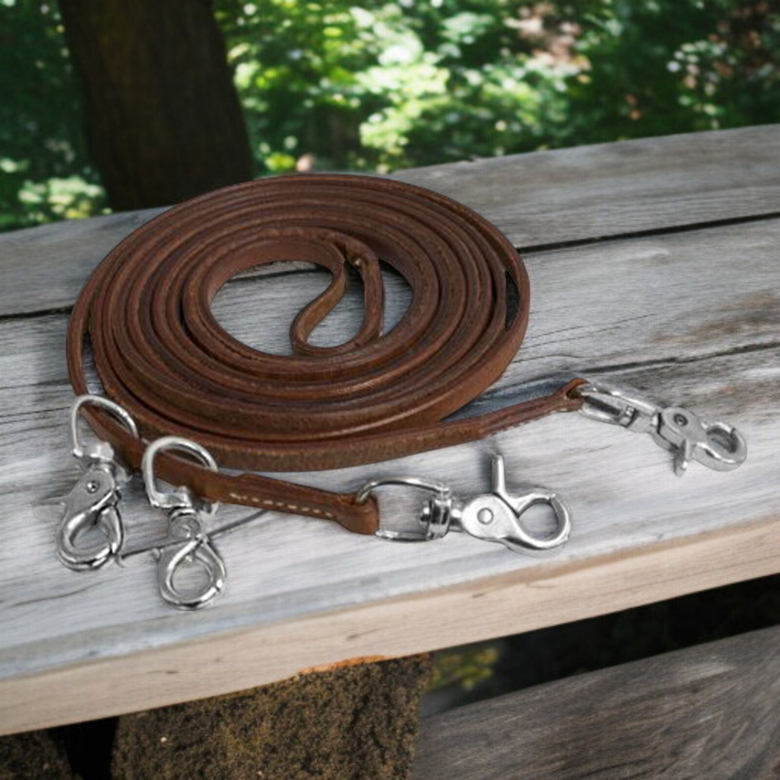 Harness Leather Draw Reins 3/8" x 11' with 4 Scissor Snaps | Horse Training Rein