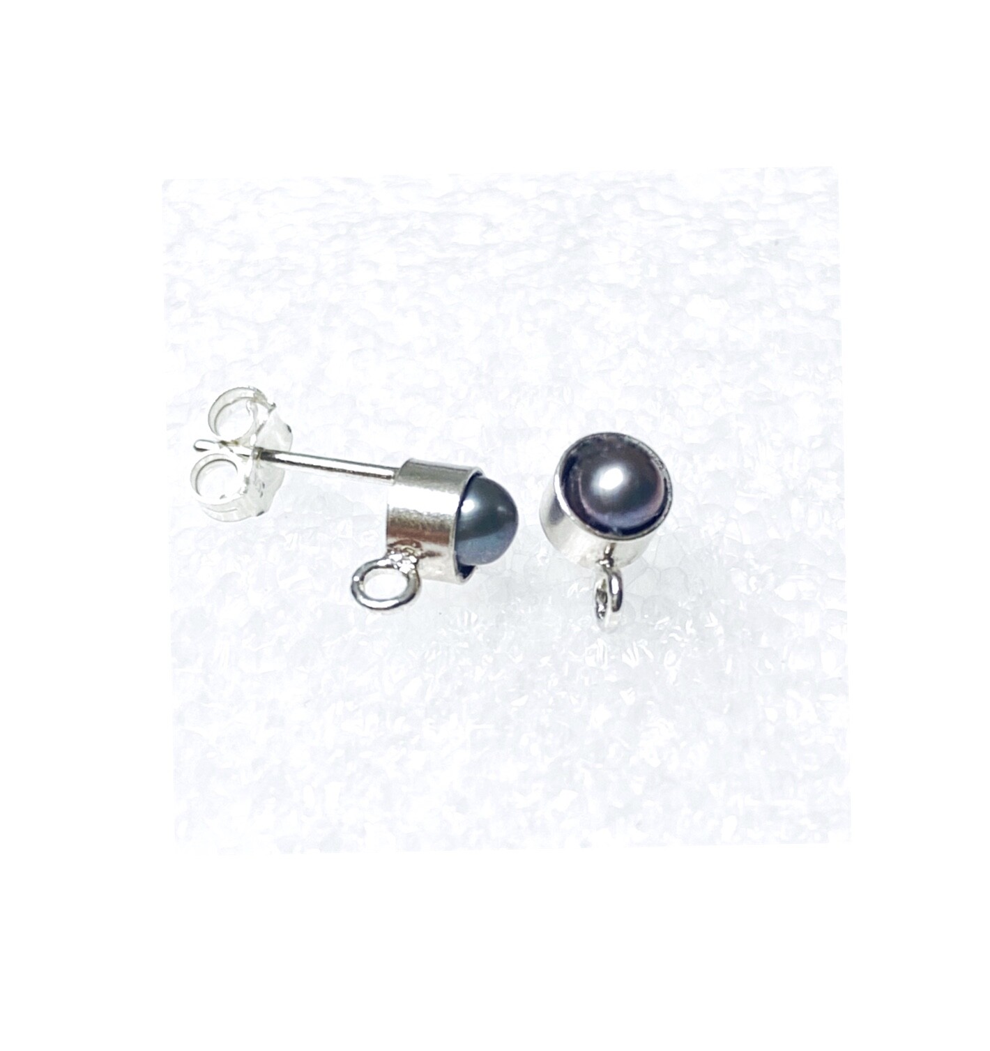 925 Sterling Silver 4mm Pearl Earrings w/Ring 1 Pair #5228-5