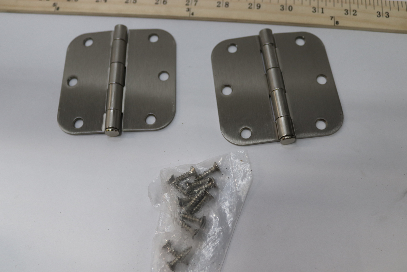 (2-Pk) Heavy-Duty Interior Door Hinges Radius Corners Satin Nickel Steel 3-1/2"