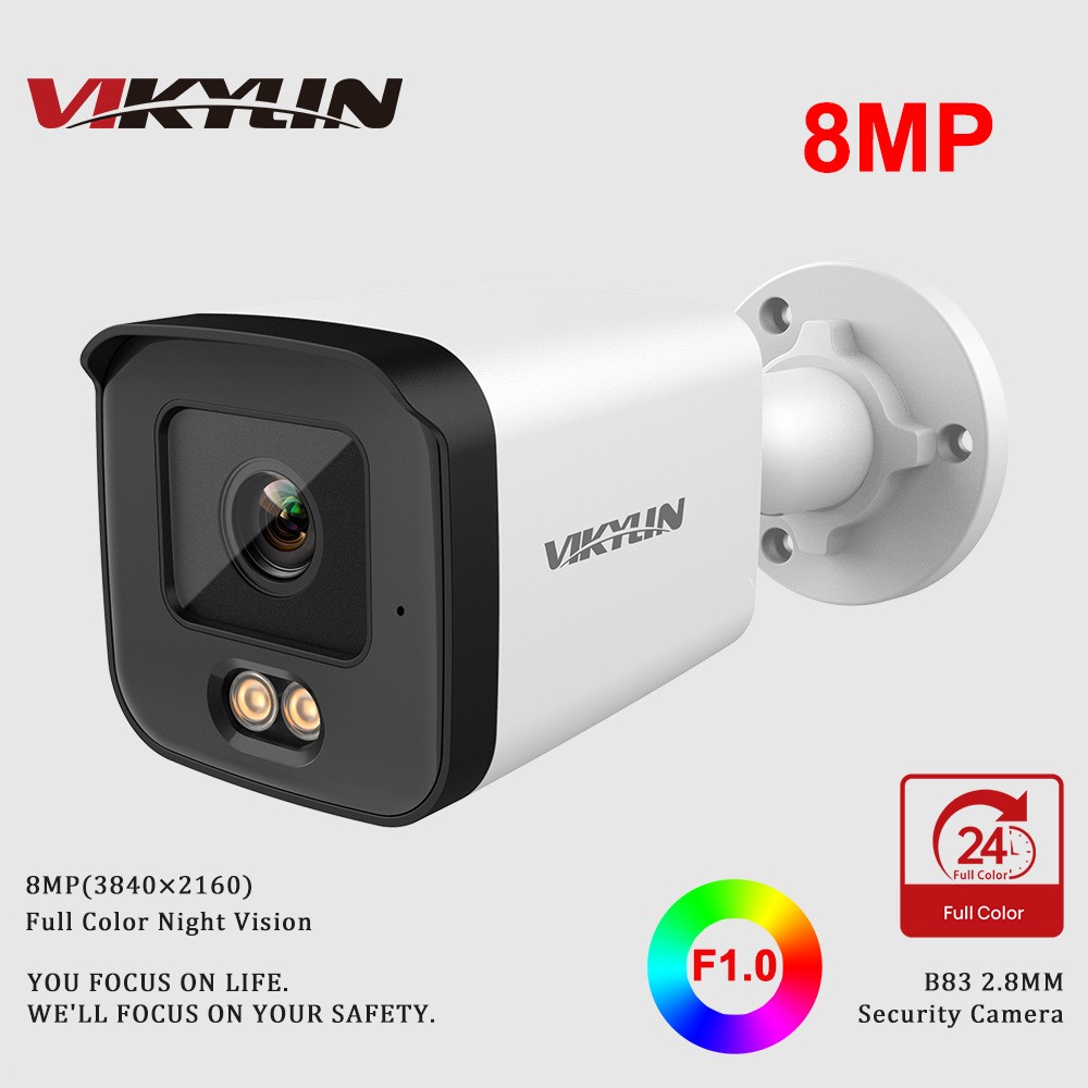 VIKYLIN 4K 8MP Full Color Bullet IP Camera Warm light 30M Mic and Speaker NDAA