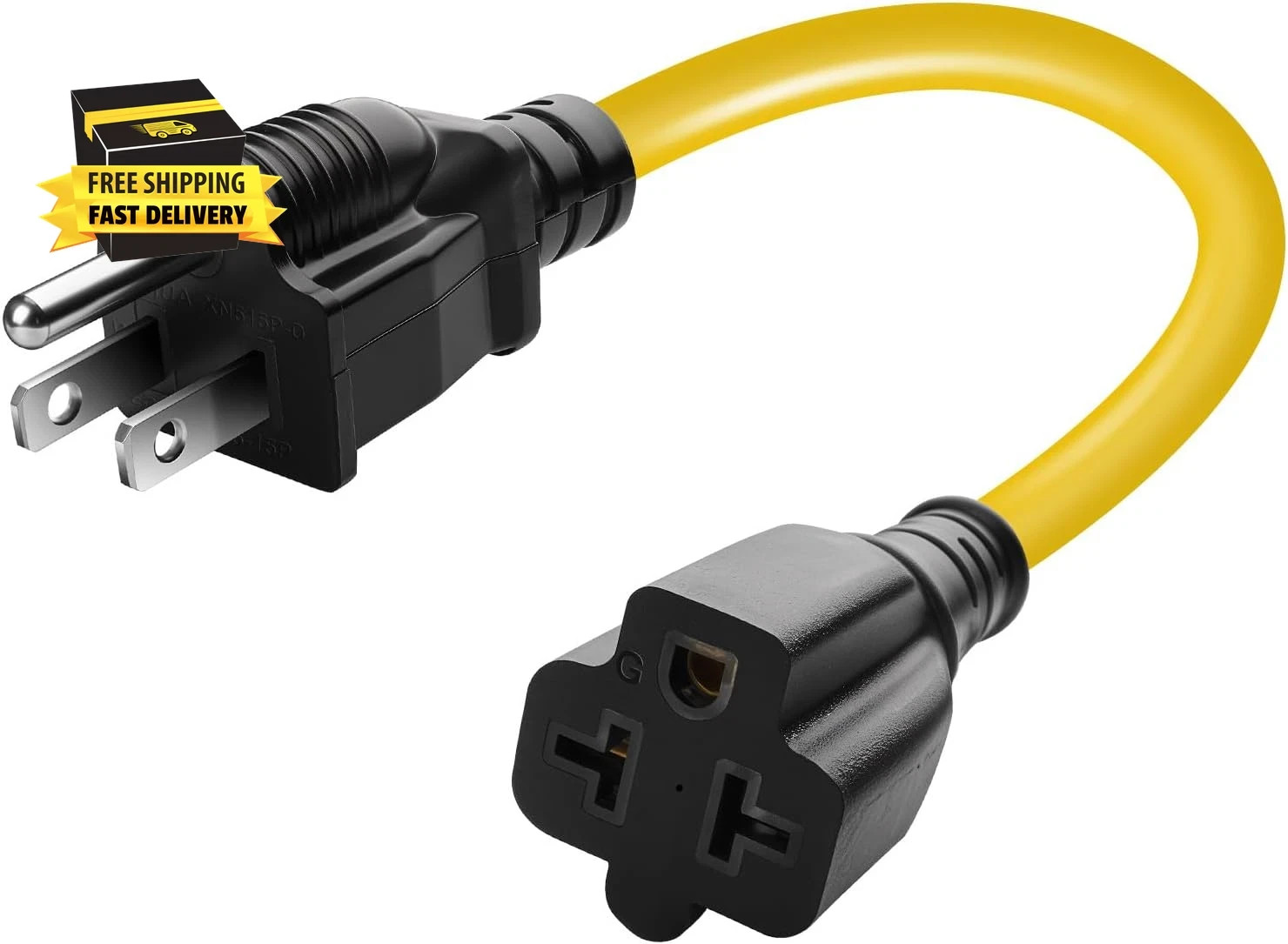 12AWG 15 Amp Household AC Plug to 20 Amp T Blade Adapter Cable, NEMA 5-15P to 5-