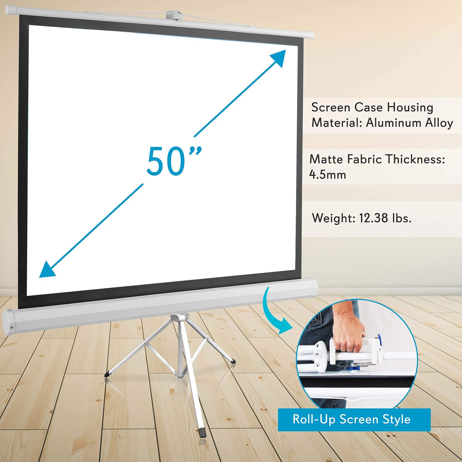 Pyle 50 Inch Portable Projector Screen with Tripod Stand – 50 Inch, White