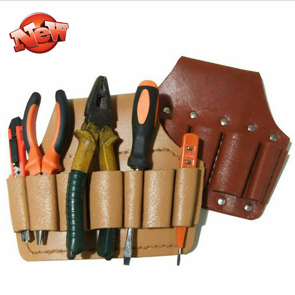 Electrician Carpenter Waist Belt Bag Oil Tanned Leather Tool Pouch Plier Holder