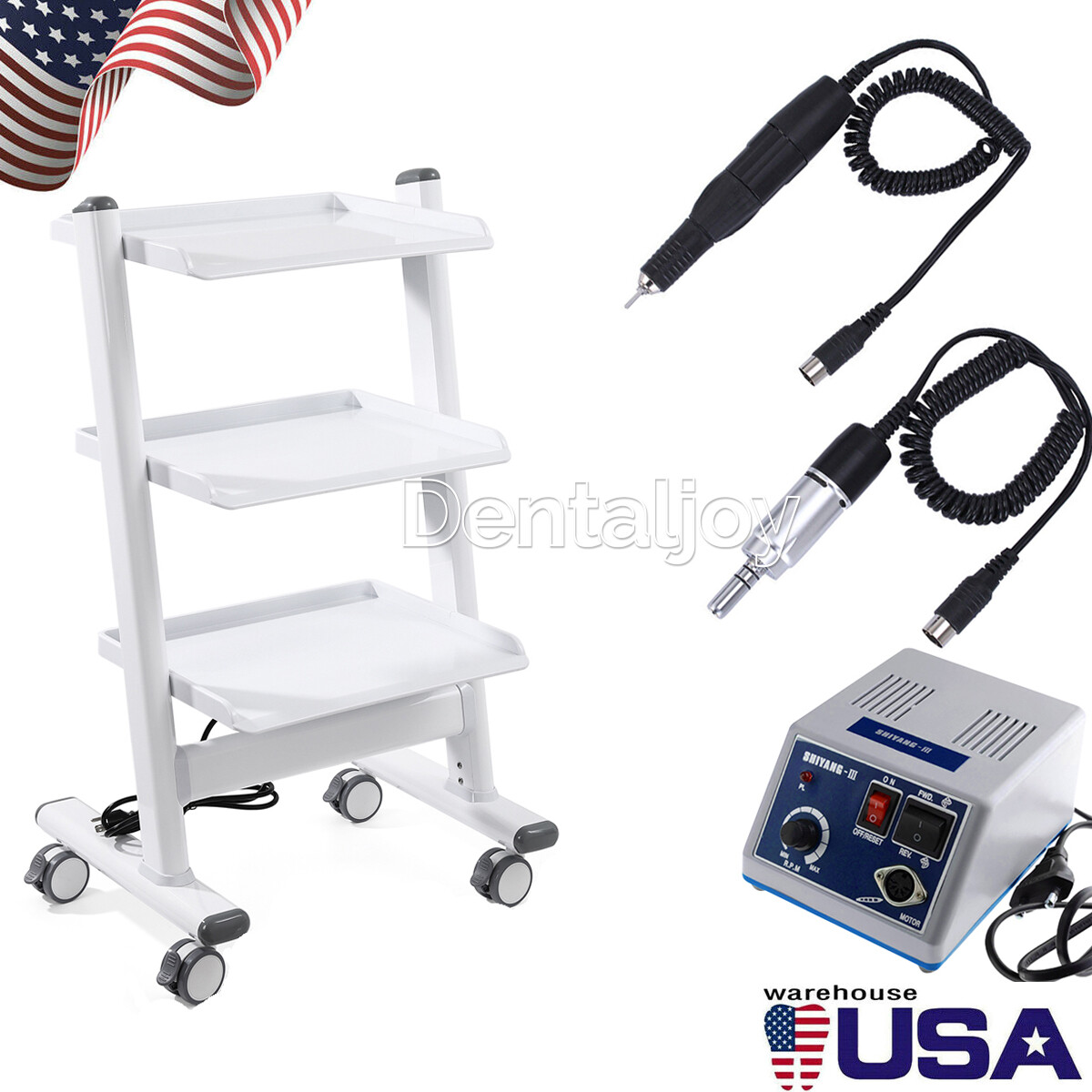 Dental Medical Trolley Steel Mobile Cart /Lab Electric Micromotor Polishing