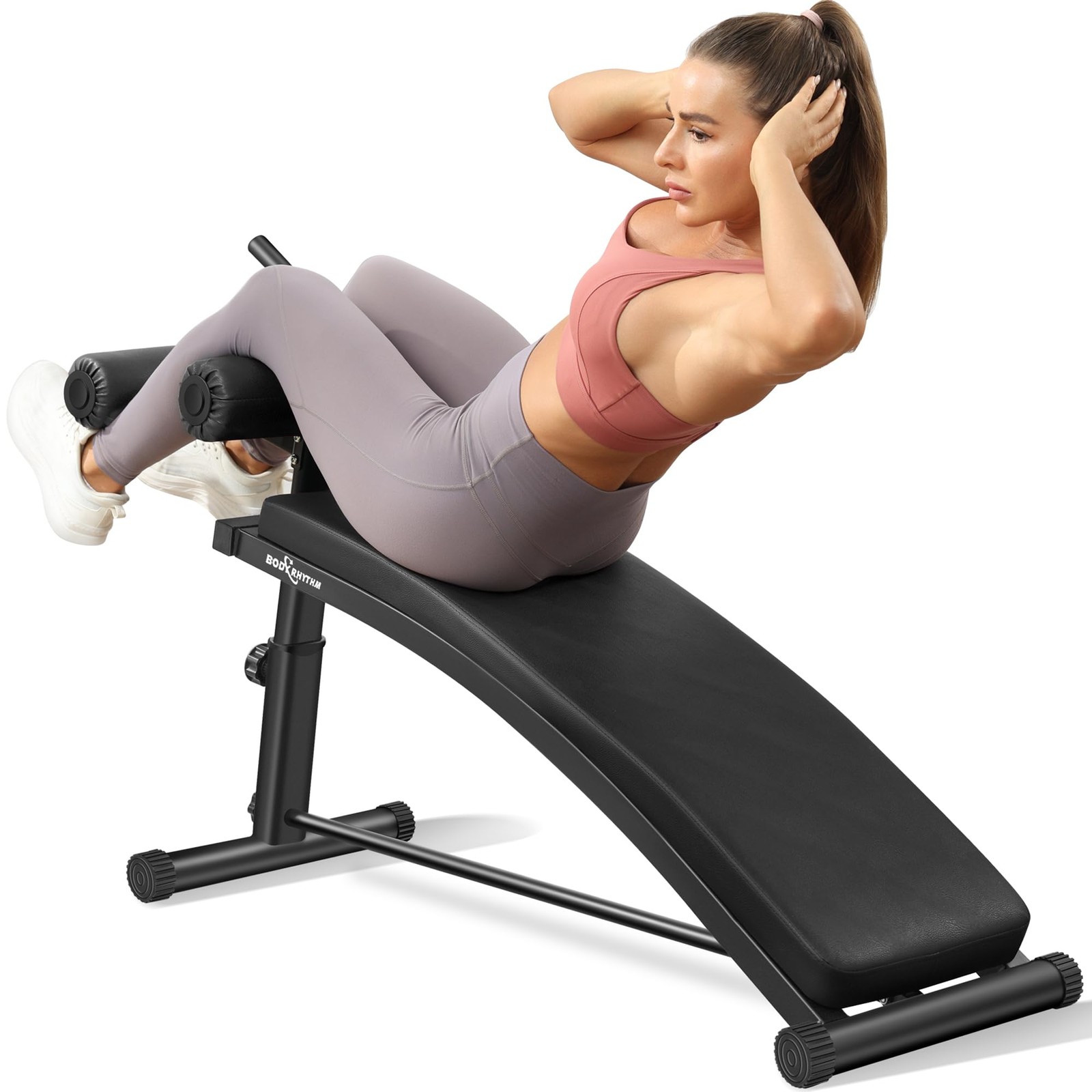 Sit Up Bench with 3 Adjustable Heights and Reverse Crunch Handle, Curved Ab W...