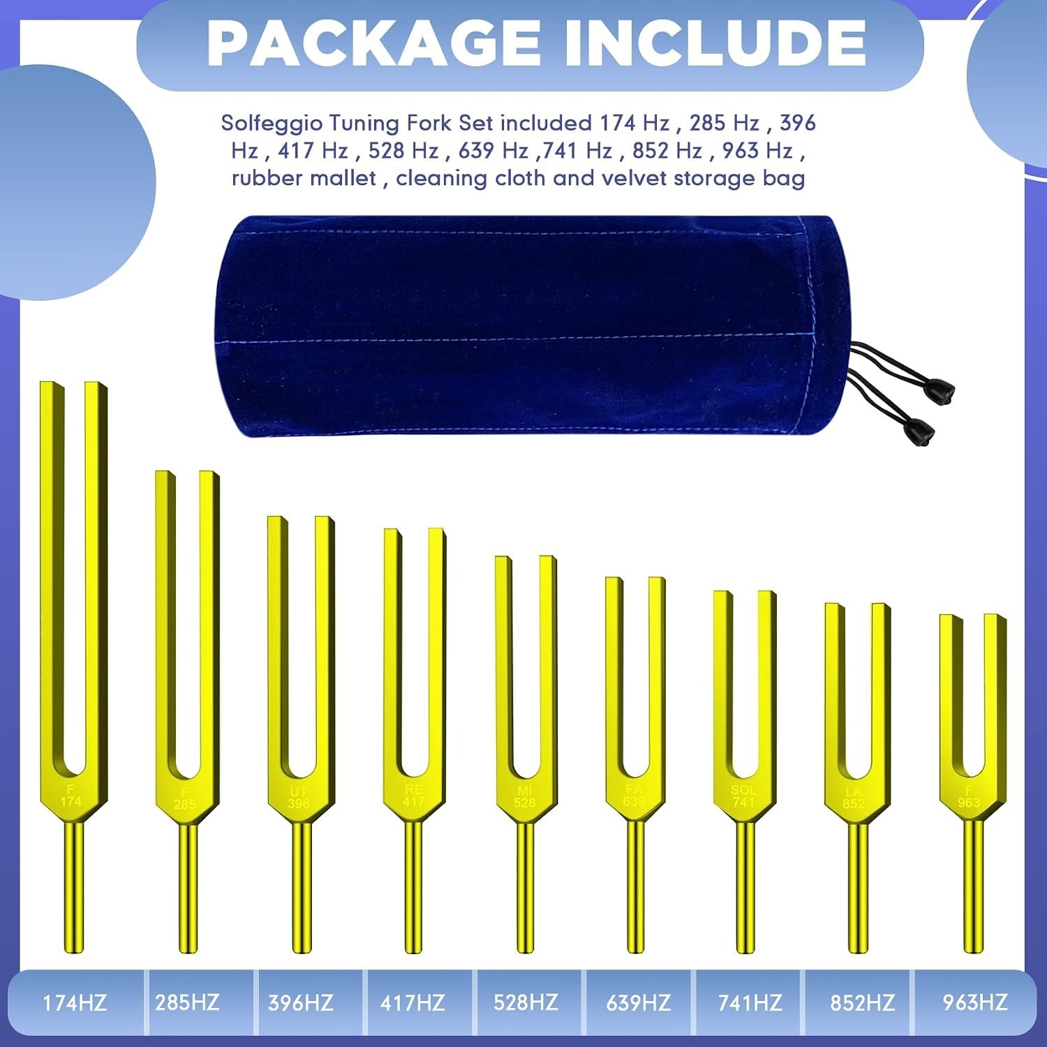 🌈 Solfeggio 9 Weighted (Golden) – Professional Tuning Fork Set