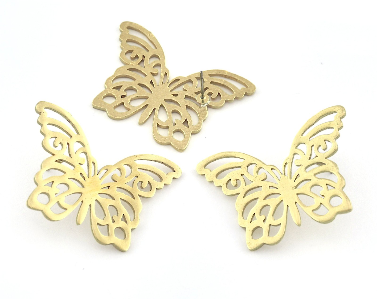 1 pair Butterfly Dangle Earrings –Gold Plated, Silver, Raw Brass 38x27mm 5164