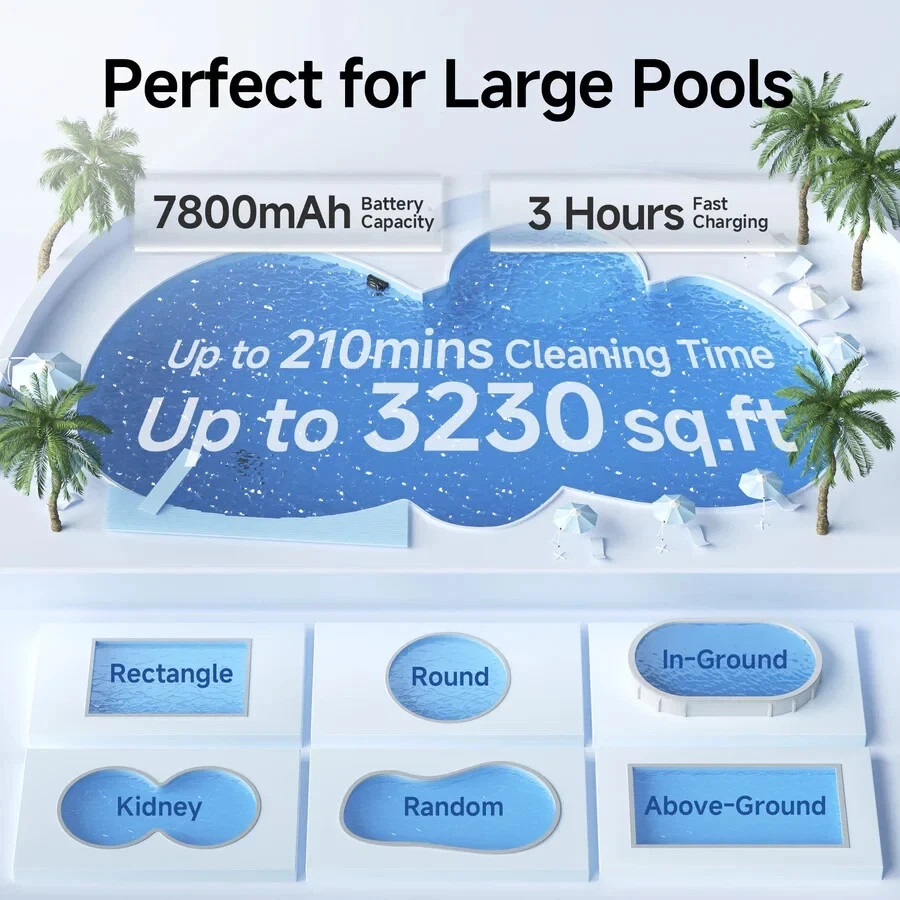 WYBOT S2 Cordless Robotic Pool Cleaner, 210 Mins Runtime, 90W Powerful Suction