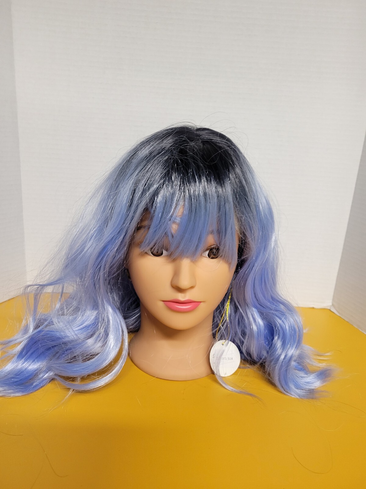 Womens Shoulder Wavy Hair Anime Cosplay Costume Wig Bangs Blue & Black