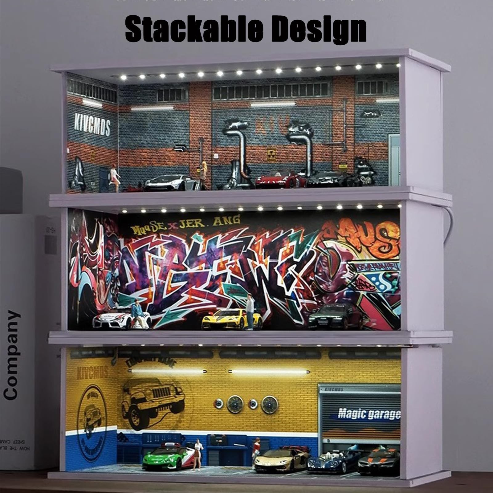 Display Case for Hot Wheel with LED Light Stackable Mega Garage Storage for 1...