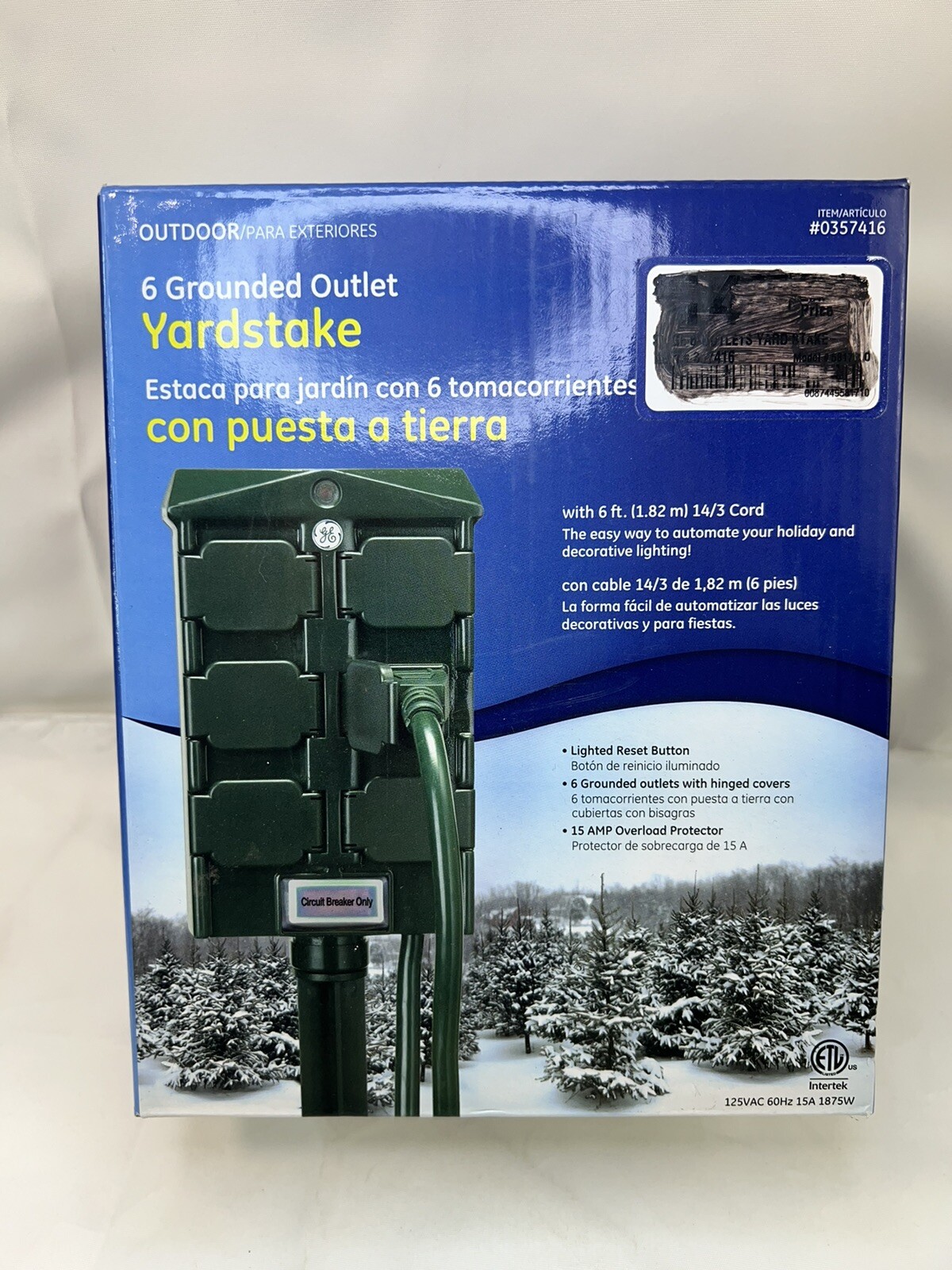 Genuine GE Green 6-Outlet Outdoor Grounded Yard Stake W/6’ Cord & Slide Covers