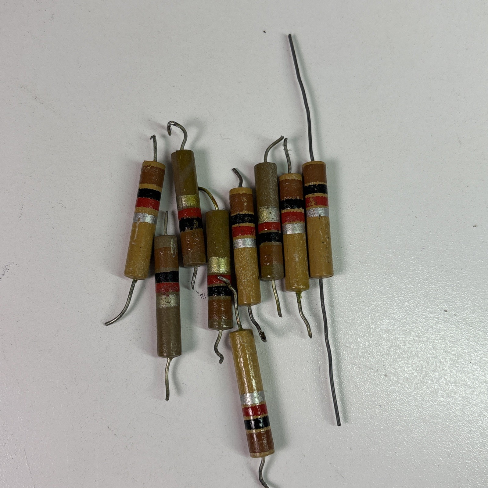 Vintage Large Lot of 9 Used Carbon Comp 1K Ohm 10% 1W Resistors 1960s